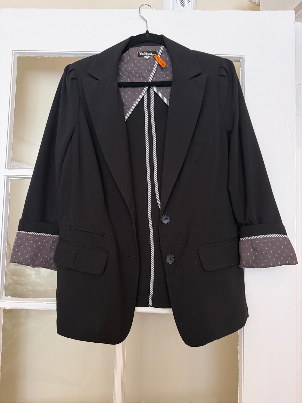 Anthropologie Black Blazer with Polka Dot Trim